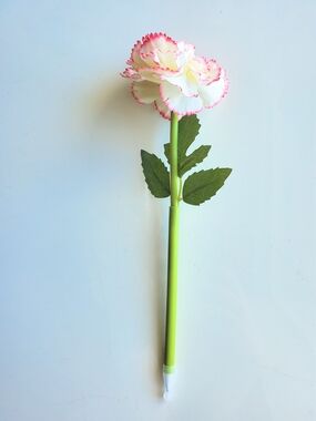 Pink-Edged White Carnation Floral Pen